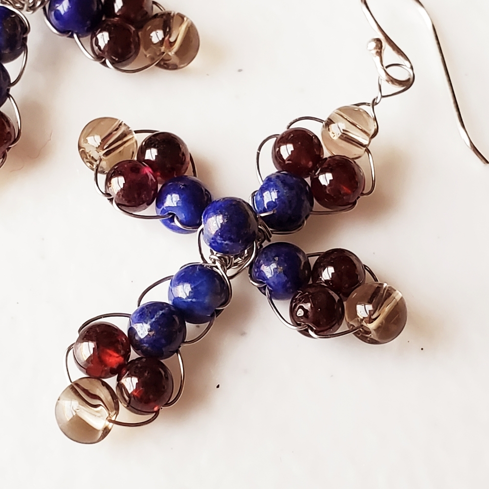 E-21 NEW 925 Precious Cross Gemstone Earrings - Picture 4 of 5